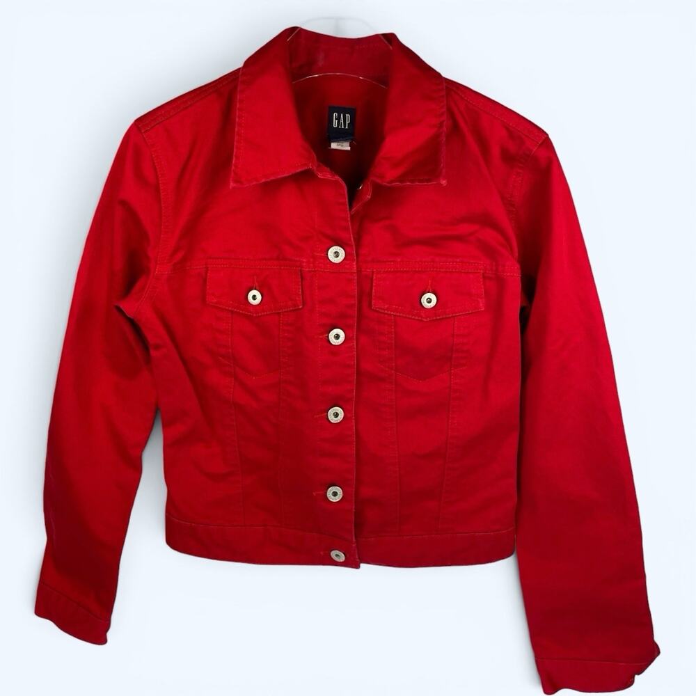 Gap Y2K Vintage Classic Button-Down Jean Trucker Jacket Red Women's Small